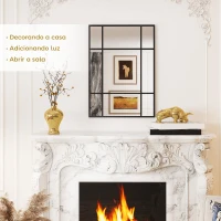 HOMCOM Espelho Retangular de Parede Espelho de Janela 70x50 cm com Moldura Metálica Espelho Decorativo para Sala Quarto Preto(m-4)