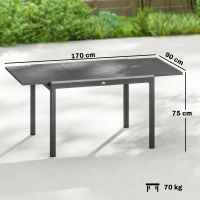 Outsunny Tavolo da Giardino Allungabile per 6-8 Persone con Piano a Doghe, in Alluminio, 110-170x90x75 cm, Grigio Scuro(m-3)