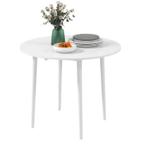 HOMCOM Table de salle à manger pliante 2 abattants, table ronde extensible pour 4 personnes, pieds en bois Ø 89 x 73,5 cm, blanc(m-1)
