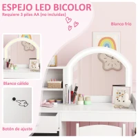 AIYAPLAY Tocador de Maquillaje Niña Tocador Infantil con Taburete y Espejo con Luces LED 1 Cajón Armario y 5 Estantes Blanco(m-5)