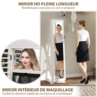 HOMCOM Armoire à Bijoux pivotante verrouillable boîte à bijoux avec Miroir - Armoire Bijoux Multi-Rangement - en Bois Blanc(m-8)