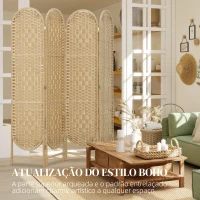 HOMCOM Biombo Separador de 4 Painéis 160x170 cm Painel de Privacidade Dobrável Boémio com Topo Arqueado Entrançado à Mão Madeira(m-5)