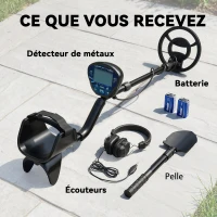 Outsunny Détecteur de métaux pour adultes, bobine de recherche étanche IP68 avec écran LCD, détecteur d'or à 3 modes avec pelle(m-9)