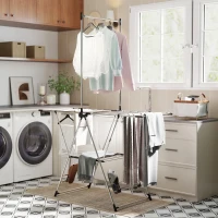 HOMCOM Estendal Vertical Dobrável com Laterais Ajustáveis em 5 Níveis 4 Suportes para Calçado 139x62,5x201 cm Prata(m-7)