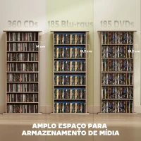 HOMCOM Estante Estreita para CDs e DVDs com 8 Compartimentos e Prateleiras Ajustáveis 58x24x126,3 cm em Madeira(m-4)