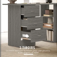 HOMCOM Bureau d'ordinateur réversible, table informatique avec 3 tiroirs et 3 étagères ouvertes, 120 x 49 x 72 cm, gris(m-5)