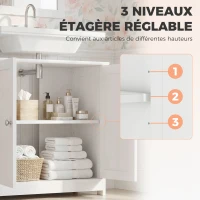 kleankin Meuble salle de bain sous lavabo - meuble sous-vasque - placard 2 portes avec étagère - dim. 60L x 30l x 60H cm - en bois blanc(m-7)