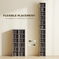 HOMCOM Set of 2 CD Media Display Shelf Unit Tower Rack with Adjustable Shelves, Light Grey(m-5)