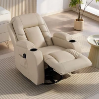HOMCOM Fauteuil inclinable de massage et chauffage, fauteuil de relaxation, dossier réglable, pivotant 360°, 82x99x103cm, crème(m-10)