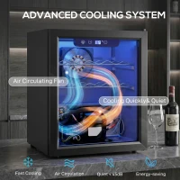 HOMCOM Wijnkoeler voor 16 flessen, 48 L capaciteit, 4–16°C, Onderbouw koelkast voor drankjes en bier, met glazen deur, LED-verlichting(m-4)