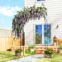 Outsunny Arche de Jardin avec 2 Bases pour Plantes Grimpantes Rosiers Vignes, Arche de Mariage, 145x39x237cm, Noir(m-2)