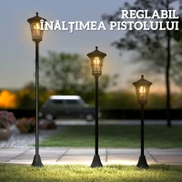 Outsunny Set de 2 Felinare Solare de Grădină 1.86 m, Lămpi de Exterior din Oțel Inoxidabil cu Înălțime Reglabilă, 2 Moduri de Lumină, IP44 Impermeabil pentru Terasă Curte Alei(m-8)