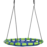 Outsunny Columpio Infantil Nido con Altura Ajustable Columpio Redondo de Árbol para +3 Años Ø100x120-180 cm Azul y Verde(m-1)