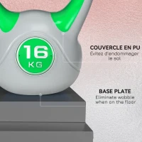 SPORTNOW Kettlebell 16 kg, Haltère avec Poignée Ergonomique, Haltère à Boule, Musculation, Entraînement, 27 x 17 x 31 cm, Vert(m-6)