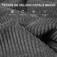 HOMCOM Sofá de 3 Lugares Sofá Sala de Estar 212x80x88 cm Estofado em Veludo Canelado com 2 Almofadas  Desenho Moderno Cinzento(m-6)