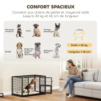 PawHut Cage pour Chien Robuste Niche Chien Intérieur Toit Ouvrant et Porte de Nourrissage Acier 94 x 60 x 64 cm Noir(m-8)