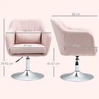 HOMCOM Swivel Accent Chair, Linen Fabric Tub Vanity Chair, Modern Armchair with Adjustable Height and Lumbar Support for Living Room Bedroom Salon Make up Room Dressing Table, Pink(m-3)