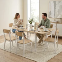 HOMCOM Masă pliabilă pentru 4 până la 6 persoane 74-134 cm, masă de bucătărie cu 2 abătătoare, picioare din oțel, lemn natural(m-6)