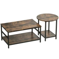 HOMCOM Salontafel-set, 2-delig, rechthoekige en ronde tafel met 2-niveaus opbergruimte, rustiek bruin(m-1)