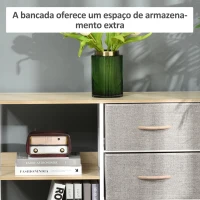HOMCOM Cómoda de Estilo Industrial com Gavetas de Tecido Dobráveis e 2 Prateleiras 80x29x71 cm Madeira e Cinza Claro(m-5)