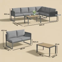 Outsunny Salon de jardin extérieur d'angle modulable 6 personnes, canapés, table basse et coussins, gris foncé(m-3)