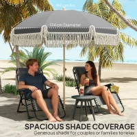 Outsunny 1.7 m Beach Umbrella with Sand Anchor, 30° Tilting Fringed Beach Garden Parasol with Adjustable Height, Grey(m-7)
