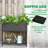 Outsunny Letto per Orto Rialzato, Fioriera Effetto Vimini con Ripiano, Aiuola Rialazata per Esterni e Interni, Grigio (70cm x 30cm x 72cm)(m-7)