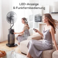 HOMCOM Sprühnebelventilator mit Fernbedienung, Standventilator mit Wassernebel, 70° Oszillation, 3 Geschwindigkeiten, 3 Modi, 3,1L Wassertank(m-8)