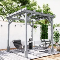 Outsunny 2 x 2m Wooden Pergola Kit, Decorative Garden Gazebo Shelter with Stable Structure for Climbing Vines, Flowers, Grey(m-9)