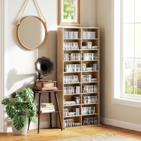 HOMCOM Estantería para DVD de 9 niveles con 18 compartimentos y 14 estantes ajustables, espacio para 640 CDs, 360 DVDs o 430 Blu-rays, madera natural(m-5)