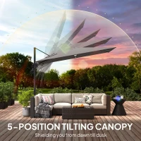 Outsunny 3 x 3 m Garden Cantilever Parasol w/ Light, Cover, UPF50+ Patio Umbrella w/ Wind Protection, 360° Rotation, Dark Grey(m-8)
