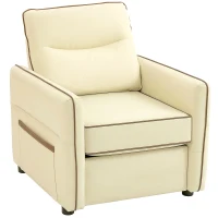 HOMCOM Poltrona Sala de Estar Estofada em Couro Sintético Poltrona Relax Moderna com Assento Largo Acolchoado Espesso 80x81x90 cm Bege(m-1)