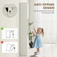 HOMCOM Narrow Bathroom Cabinet, Slim Bathroom Storage Unit with Open Compartment, Freestanding Storage Cupboard with Adjustable Shelves for Small Spaces, 30 x 24 x 170 cm, White(m-7)