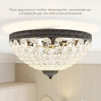 HOMCOM Candeeiro de Teto de Cristal Clássico com 2 Suportes E14 40W Candeeiro de Teto Vintage com 168 Contas de Cristal Ø35x22 cm Preto(m-6)