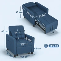 HOMCOM Fauteuil-lit pliable avec dossier réglable et coussin, Bleu(m-3)