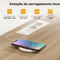 HOMCOM Móvel de TV com Luz LED Tomadas Portas USB 4 Gavetas de Tecido para Televisão até 50 Polegadas 120x30x67,5 cm Bege e Madeira(m-5)