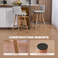HOMCOM Lot de 2 tabourets de bar, chaises de bar, assise rembourrée, dossier et repose-pieds, 48 x 48 x 99,5 cm, gris(m-5)