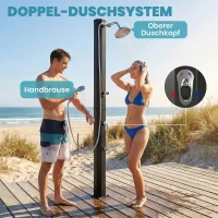 Outsunny Solardusche 35L Gartendusche mit Frostschutz schwenkbarem Regenduschkopf Wasserhahn, Gartenschlauch-Anschluss(m-6)