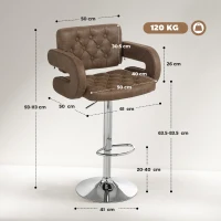 HOMCOM PU Leather Upholstered Swivel Bar Stool, Height Adjustable with Back, Armrest, Footrest, Coffee(m-3)