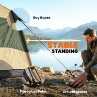 Outsunny Double Layer Instant Pop Up Tent with Rainfly, Portable Camping Shelter with Sewn-in Groundsheet and Carry Bag, Khaki(m-7)