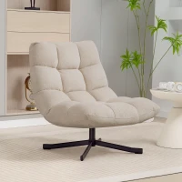 HOMCOM Poltrona Giratória Moderna Poltrona de Sala de Estar com Base de Cruz Estofada em Chenille Impermeável Assento Extra Largo e Pernas de Aço Poltrona Relax para Sala de Estar Quarto 75x95x90 cm Creme(m-2)