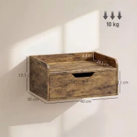 HOMCOM Floating Nightstands Set of 2, Wall Mounted Bedside Table with Drawer for Bedroom, Rustic Brown(m-3)