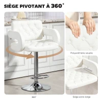 HOMCOM Tabouret de bar pivotant chaise de bar réglable en hauteur avec dossier repose-pieds et accoudoirs 61x50x93-113cm blanc(m-5)