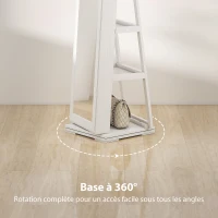 HOMCOM Armoire à Bijoux pivotante verrouillable boîte à bijoux avec Miroir - Armoire Bijoux Multi-Rangement - en Bois Blanc(m-6)