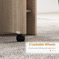 HOMCOM 80-140 cm Folding Dining Table for 4-6 People, Drop Leaf Table with 2-Tier Shelves, Rolling Casters, for Small Spaces, Kitchen, Flat, Dining Room, Natural(m-6)