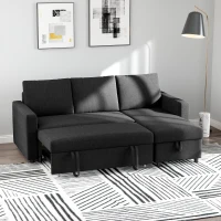 HOMCOM Canapé d'angle convertible modulable avec méridienne réversible, coffre de rangement et 3 coussins de dossier, noir(m-9)