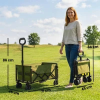 Outsunny 60L Foldable Festival Trolley on Wheels, Collapsible Wagon Cart with Drop-Down Tailgate, Adjustable Handle, Green(m-3)
