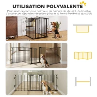 PawHut Barrière de sécurité parc enclos chien modulable pliable porte intégrée 300L max. x 74,5H cm métal PP noir(m-4)