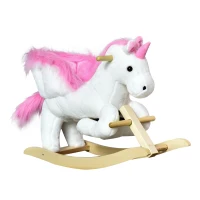 HOMCOM Kids Rocking Horse Toy, Plush Unicorn Rocker Seat with Wood Base and Music, for 1.5-3 Years(m-1)
