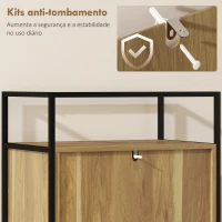 HOMCOM Cómoda 4 Gavetas Cómoda Quarto com Superfície de Vidro Temperado Prateleira Aberta Estrutura de Aço 60x40x94,5 cm Teca(m-6)